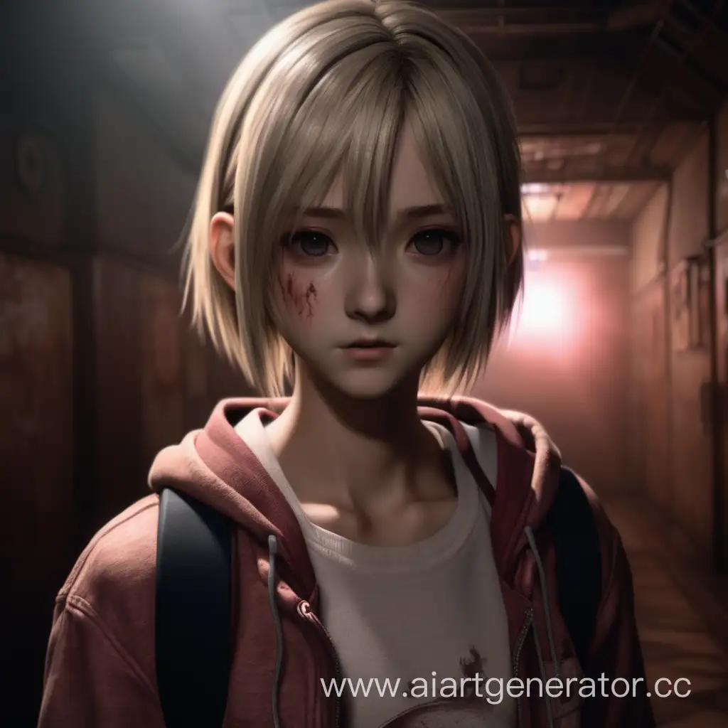 silent hill game vibe anime girl with realistic lighting