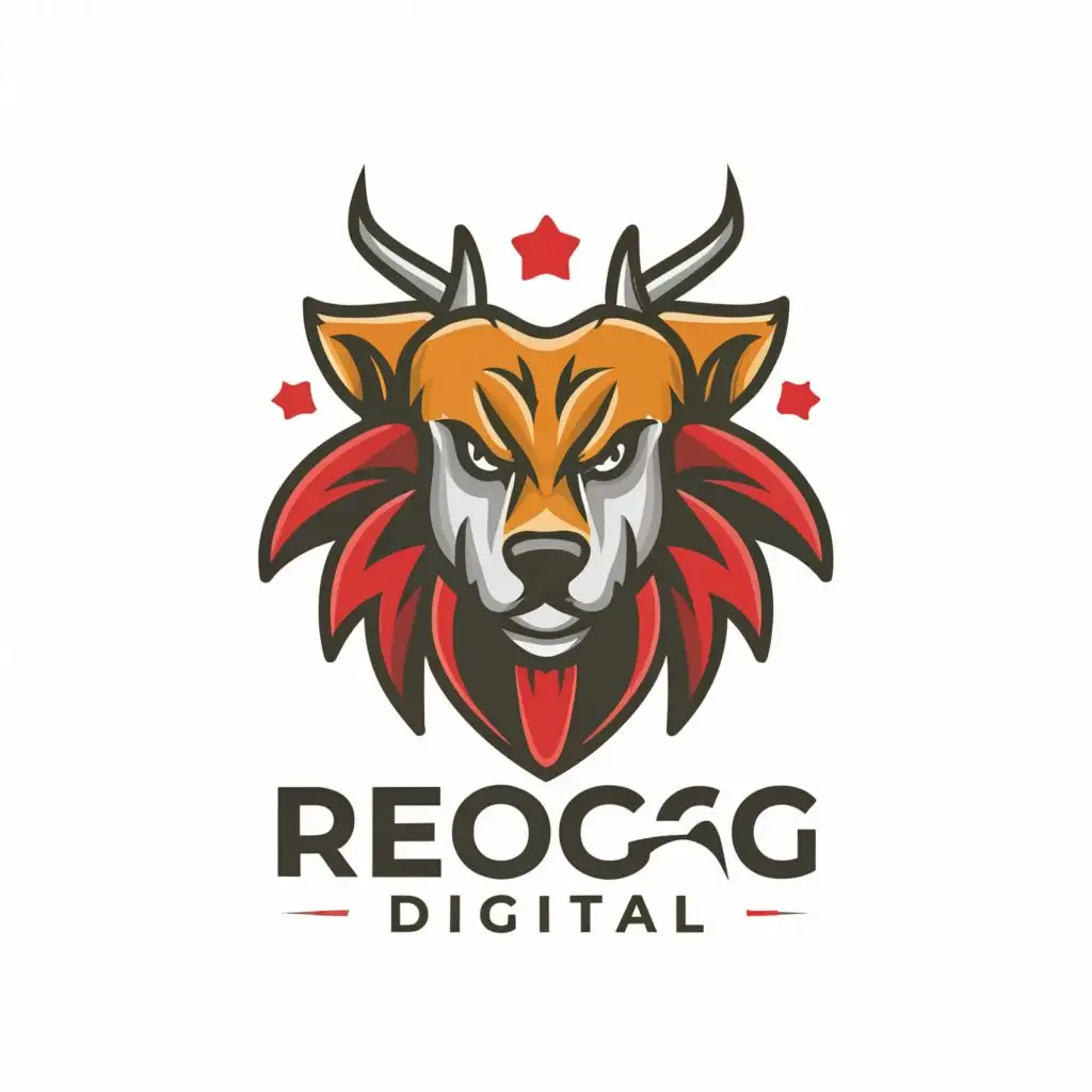 logo, The image is a logo featuring the text "REOG" and "DIGITAL" It is related to Reog Ponorogo, as indicated by the additional context provided. The design appears to be a digital illustration or graphic., with the text "ReogDigital", typography, be used in Internet industry
