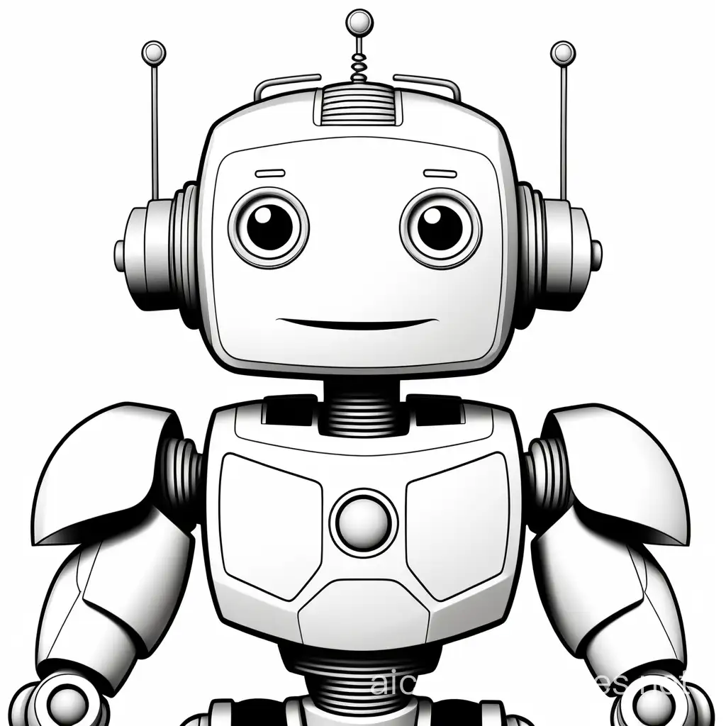 Robo, Coloring Page, black and white, line art, white background, Simplicity, Ample White Space. The background of the coloring page is plain white to make it easy for young children to color within the lines. The outlines of all the subjects are easy to distinguish, making it simple for kids to color without too much difficulty