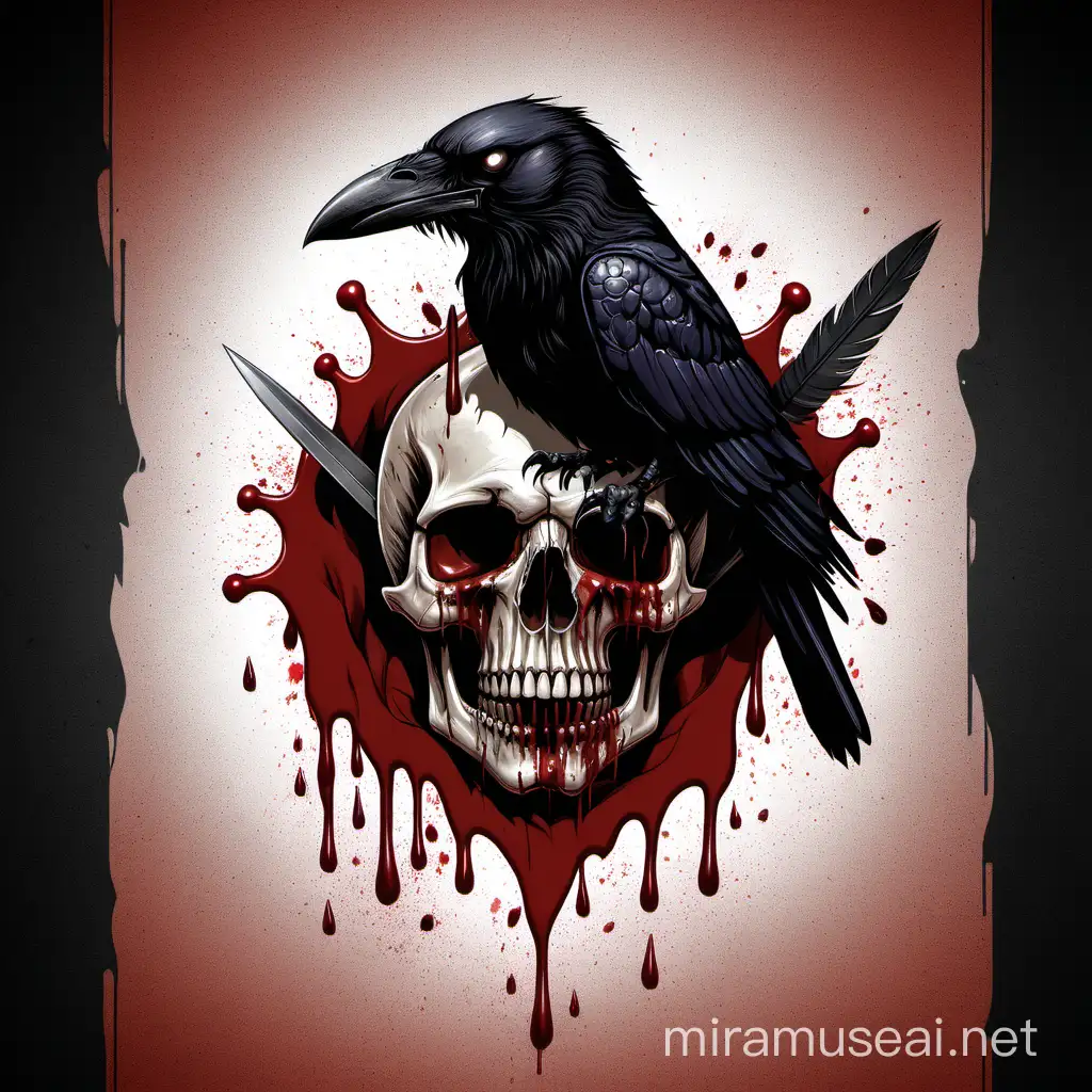 skull, crow, blood, leather