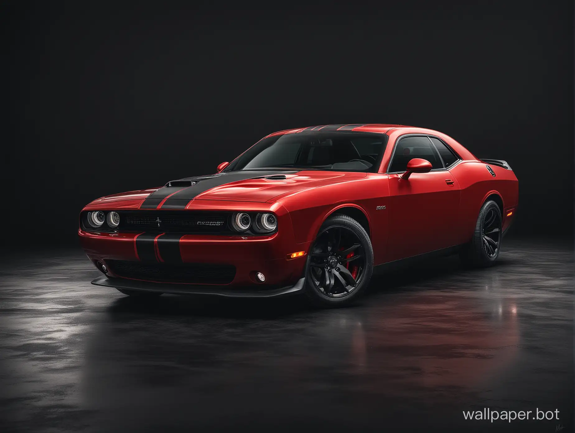 Sleek-Red-Dodge-Challenger-Against-Dramatic-Dark-Background