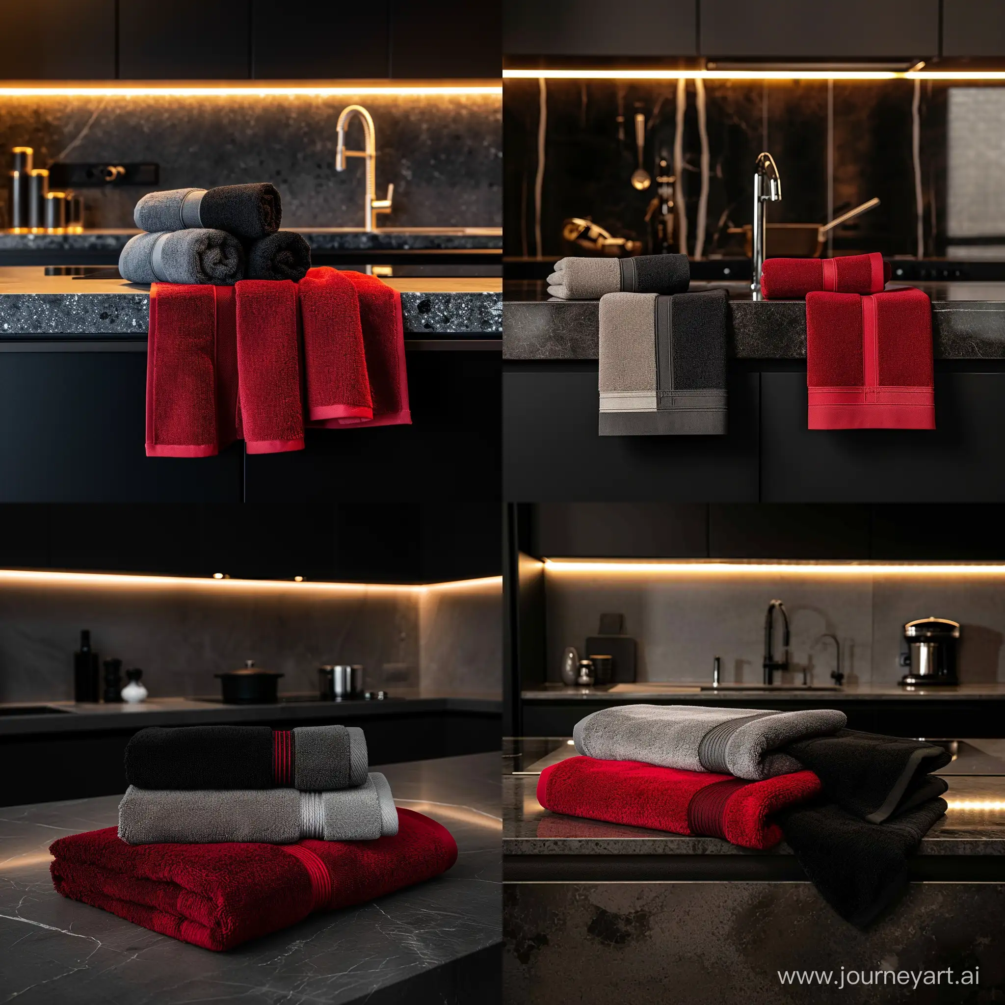 Stylish-Monochromatic-Kitchen-Towels-in-Dark-Expensive-Kitchen