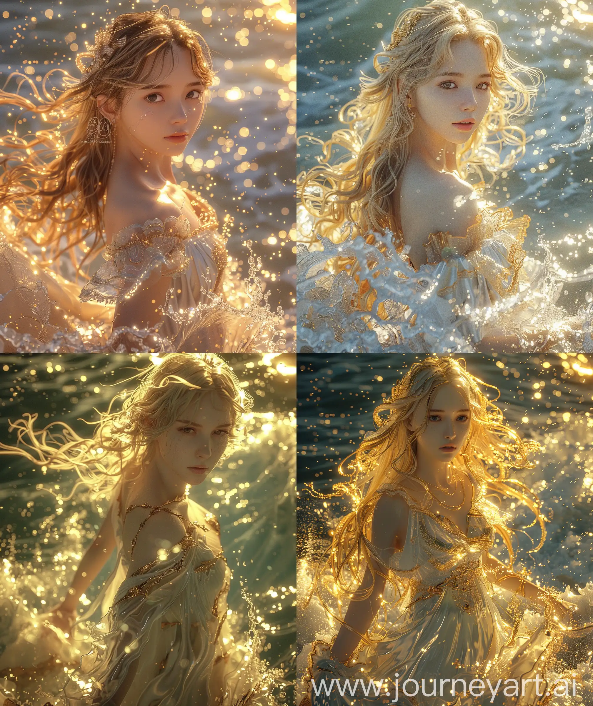 Golden-Greek-Ocean-Goddess-Controlling-Waves-in-White-Dress