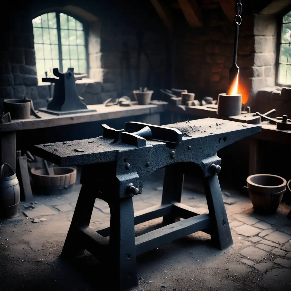 Medieval Blacksmith Workshop with Anvil Craftsmanship in Action