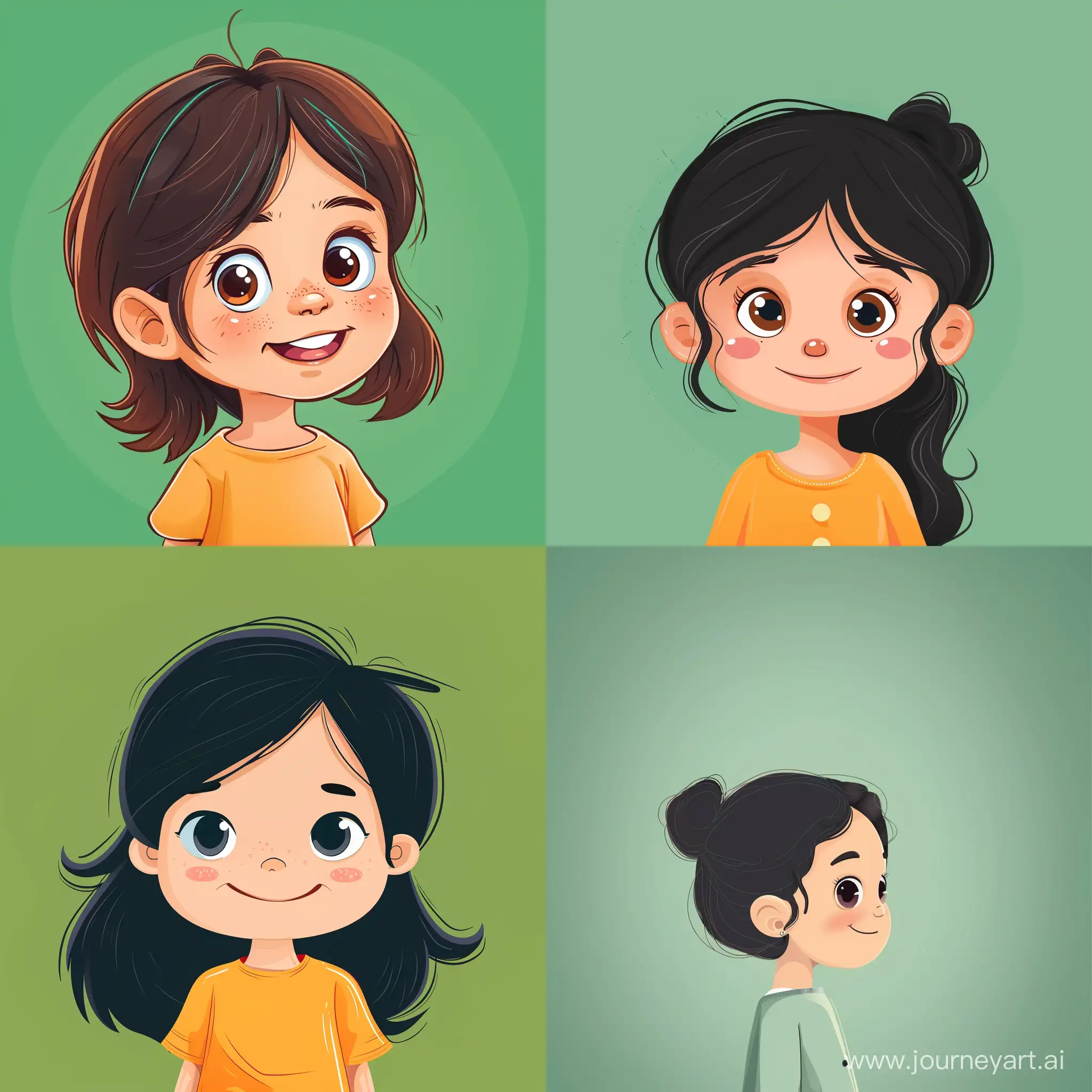 A little Girl with Cheerful Expression, Simple Green Background, Adobe Illustrator Software, High Precision --v 6.0 --s 100