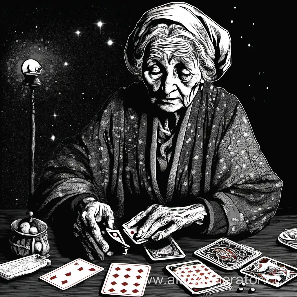 The old woman is fortune-telling with cards