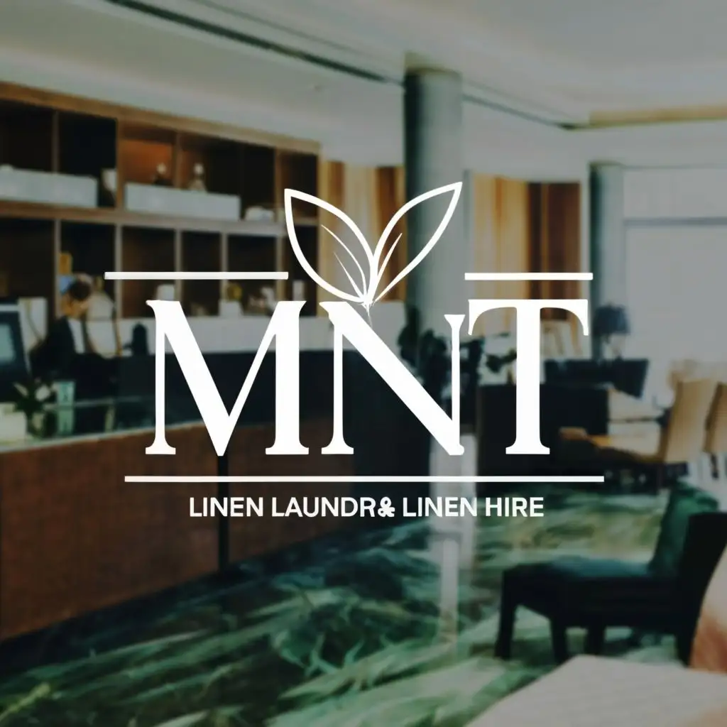 logo, Mint with a leaf above letter "i"
Luxury style with a hotel photo in the background
, with the text "Mint Linen Laundry & Linen Hire", typography, be used in Legal industry