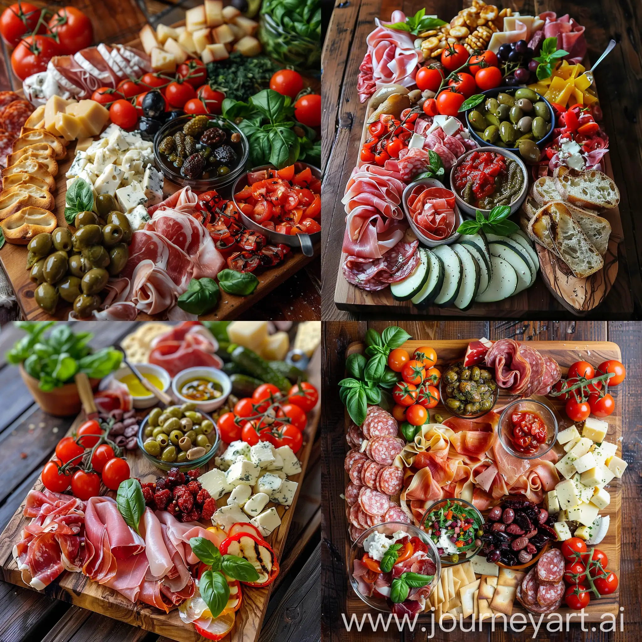 Delicious-Italian-Antipasti-on-Rustic-Wooden-Board