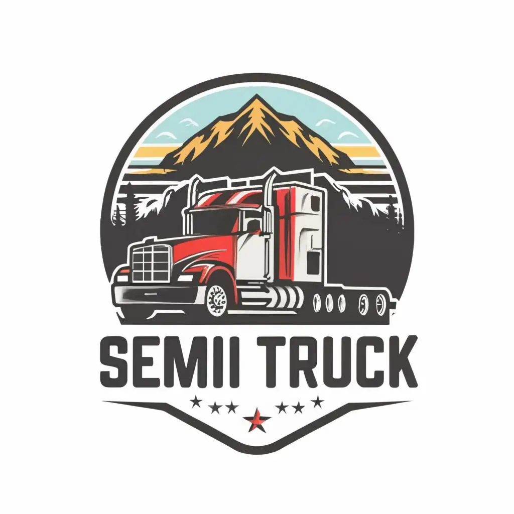 logo, semi truck mountain landscape realistic, with the text "semi truck", typography, be used in Automotive industry