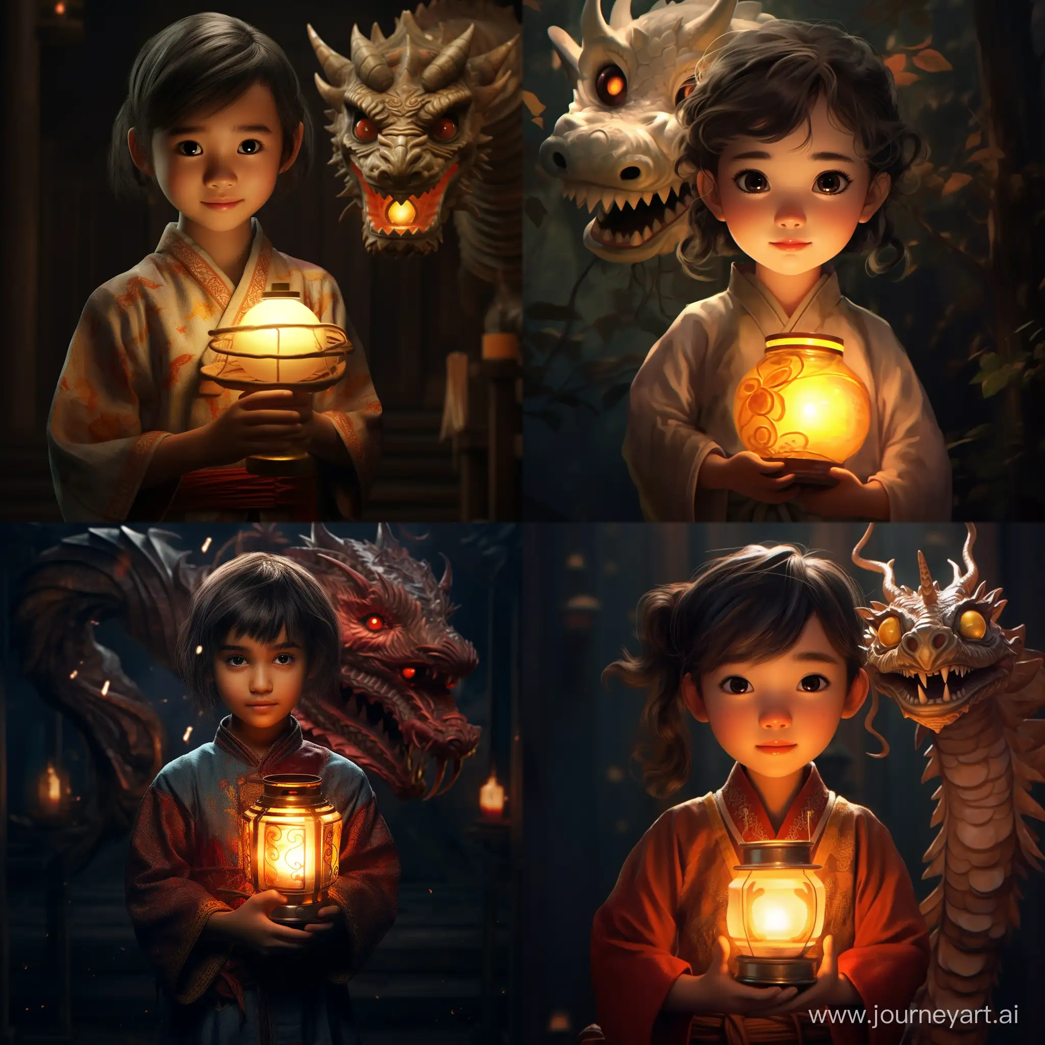 Young-Girl-Holding-Dragon-Lantern-at-Night-Festival