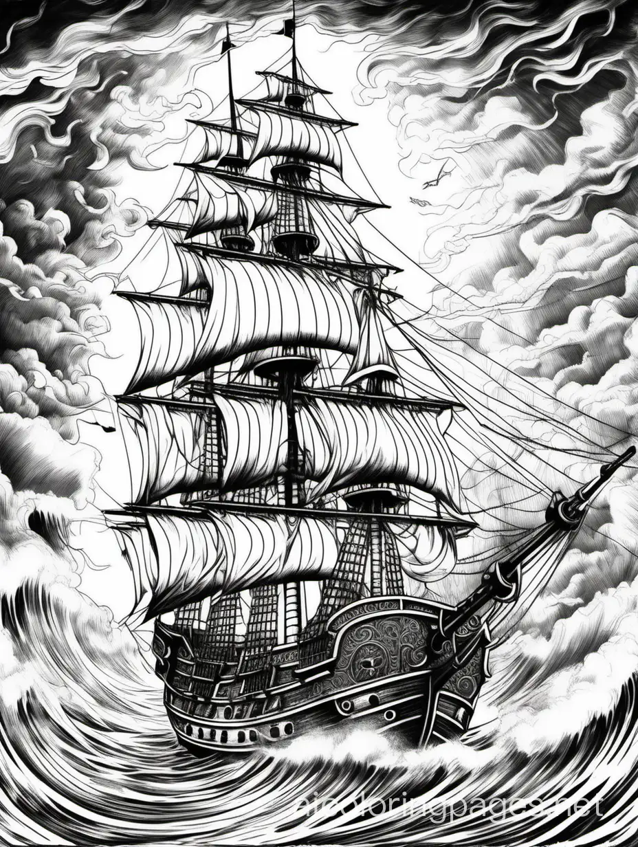 Dramatic-Pirate-Ship-Battling-Storm-Old-World-Masterpiece-Coloring-Page