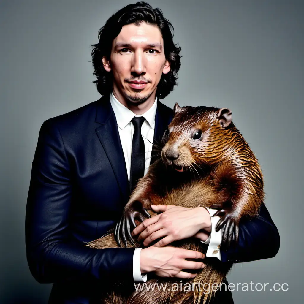 Adam-Driver-Embraces-a-Friendly-Beaver