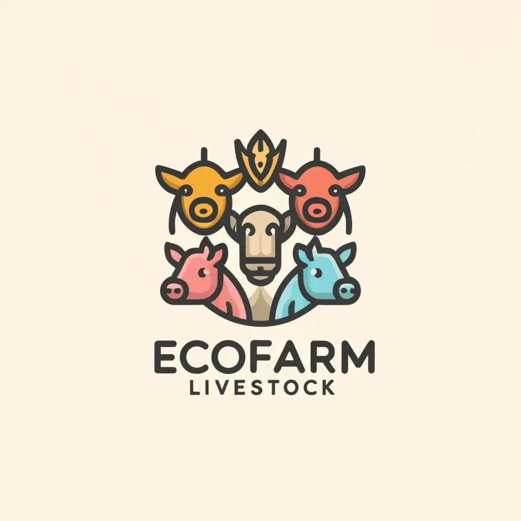 a logo design,with the text "EcoFarm Livestock  ", main symbol:Cows,Pigs, Chickens and Goats,Moderate,clear background