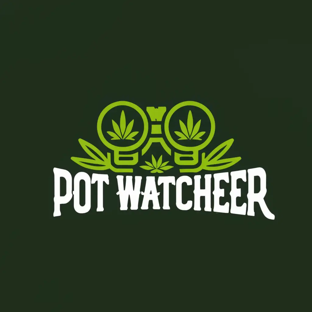 LOGO-Design-For-Pot-Watcher-Sleek-Binoculars-Gazing-at-Cannabis-Leaf-Emblem