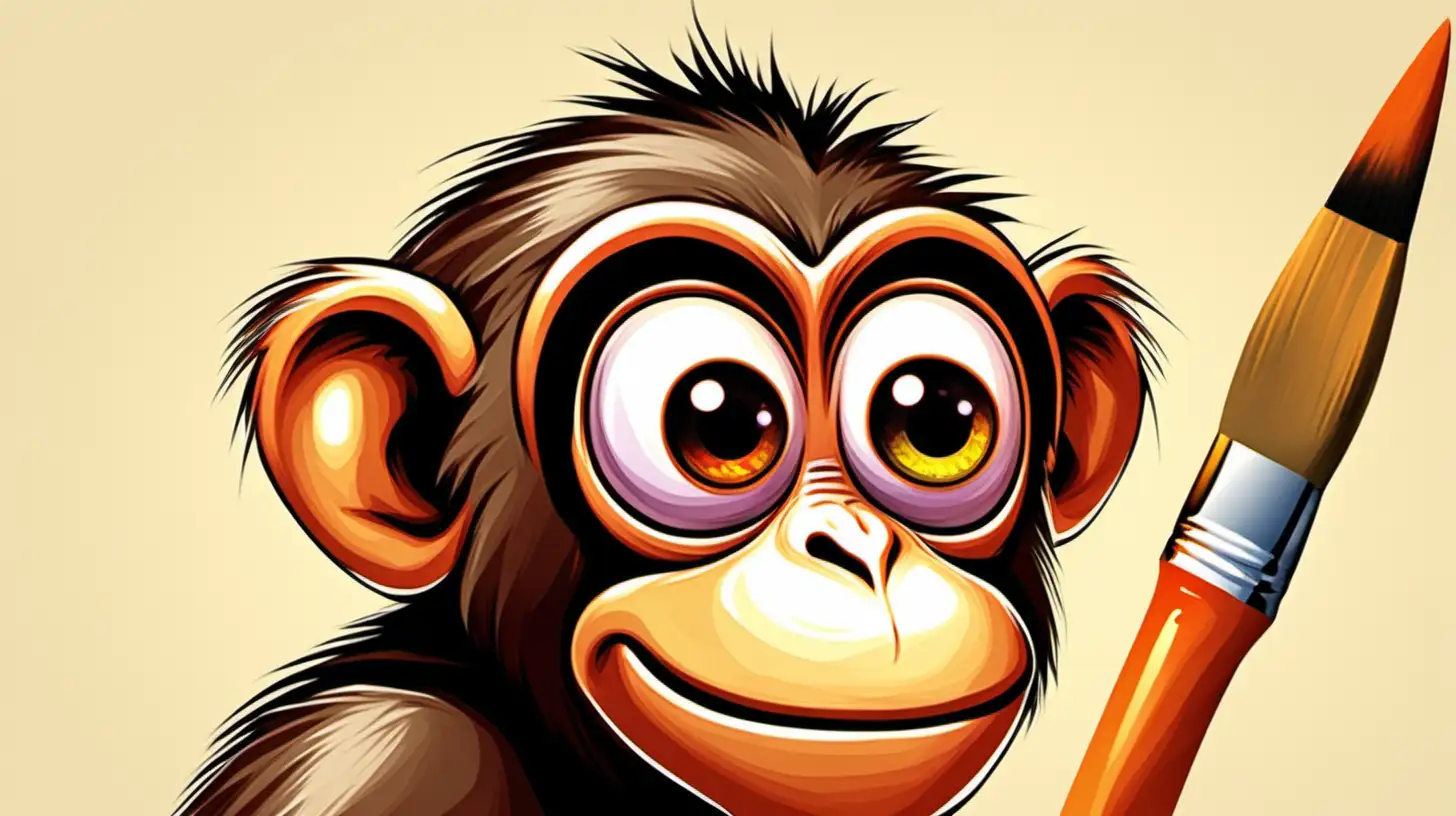 Iogo hairy winking eye monkey with paintbrush Warm colors