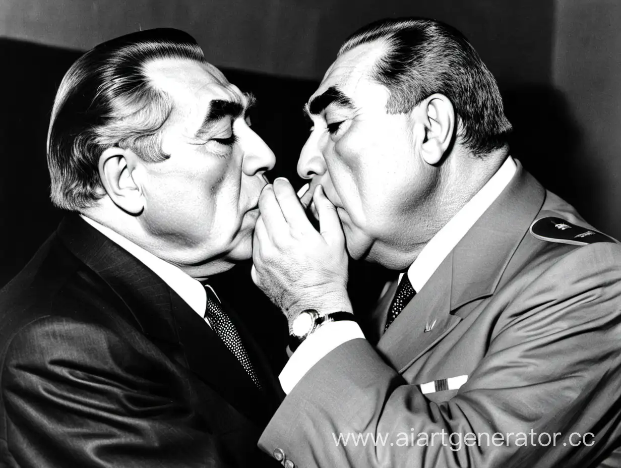 Brezhnev-Kissing-Soviet-Officer-in-Celebration