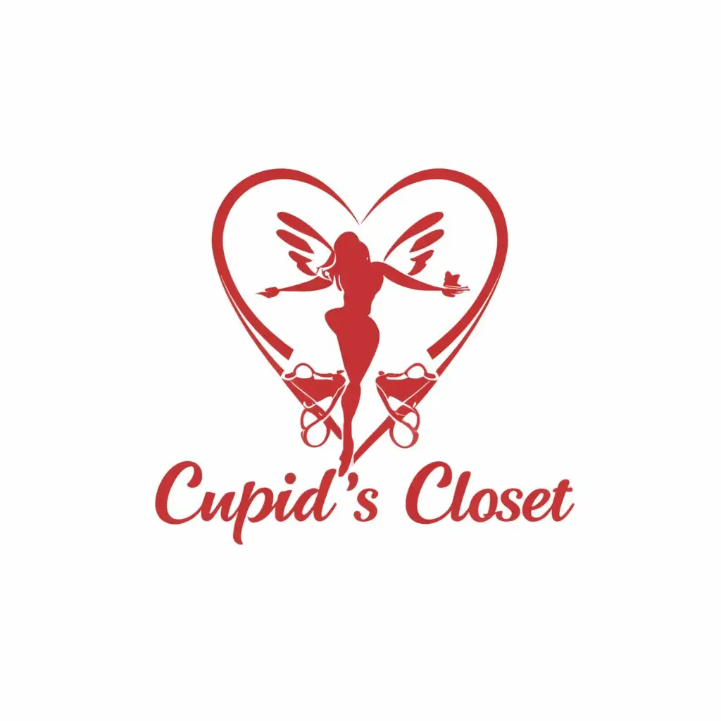 a logo design,with the text "Cupid's Closet", main symbol:Concept 1: Heart with Lingerie Silhouette
Description: This logo design is both simple and elegant. It features a heart shape, symbolizing love and romance. Inside the heart, we incorporate a delicate silhouette of a lingerie piece, such as a bra and panty set. The lingerie silhouette adds a touch of sensuality and playfulness, perfectly aligning with the brand’s theme.
Color Palette:
Heart: Soft pink or red (to evoke feelings of love and passion).
Lingerie Silhouette: Black (for sophistication) or a light pastel shade (for a flirty vibe).
Feel free to explore variations of this concept or share any additional preferences you have. We can further refine the design to create a captivating logo for Cupid’s Closet! 🌹💕,Moderate,clear background