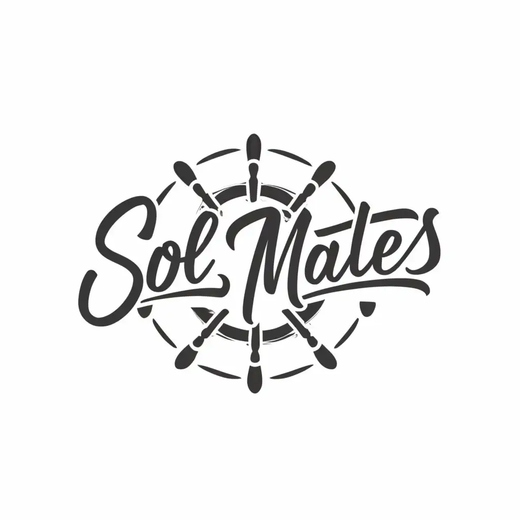 a logo design,with the text "Sol Mates", main symbol:ships steering wheel,Minimalistic,clear background