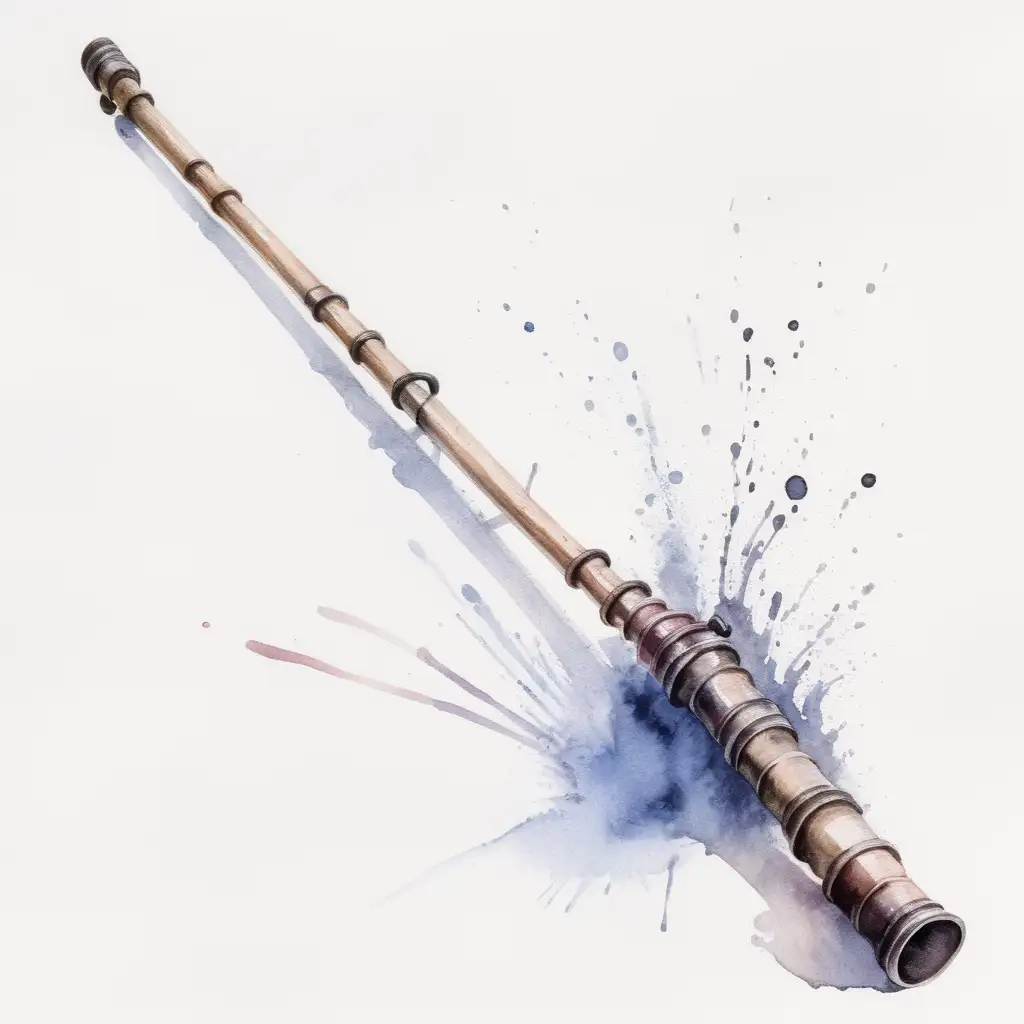 blowpipe, dark watercolor drawing, no background