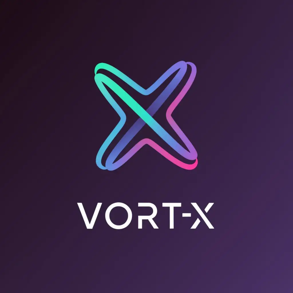 a logo design,with the text "Vort-X", main symbol:an X, a vortex,complex,clear background
