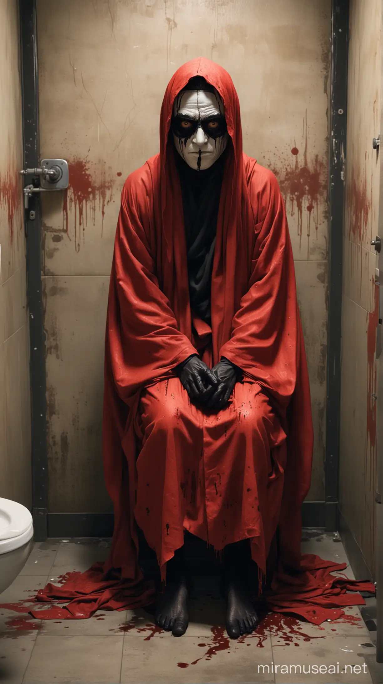 Eerie Urban Legend Depiction Manto Spirit in BloodStained Public Bathroom