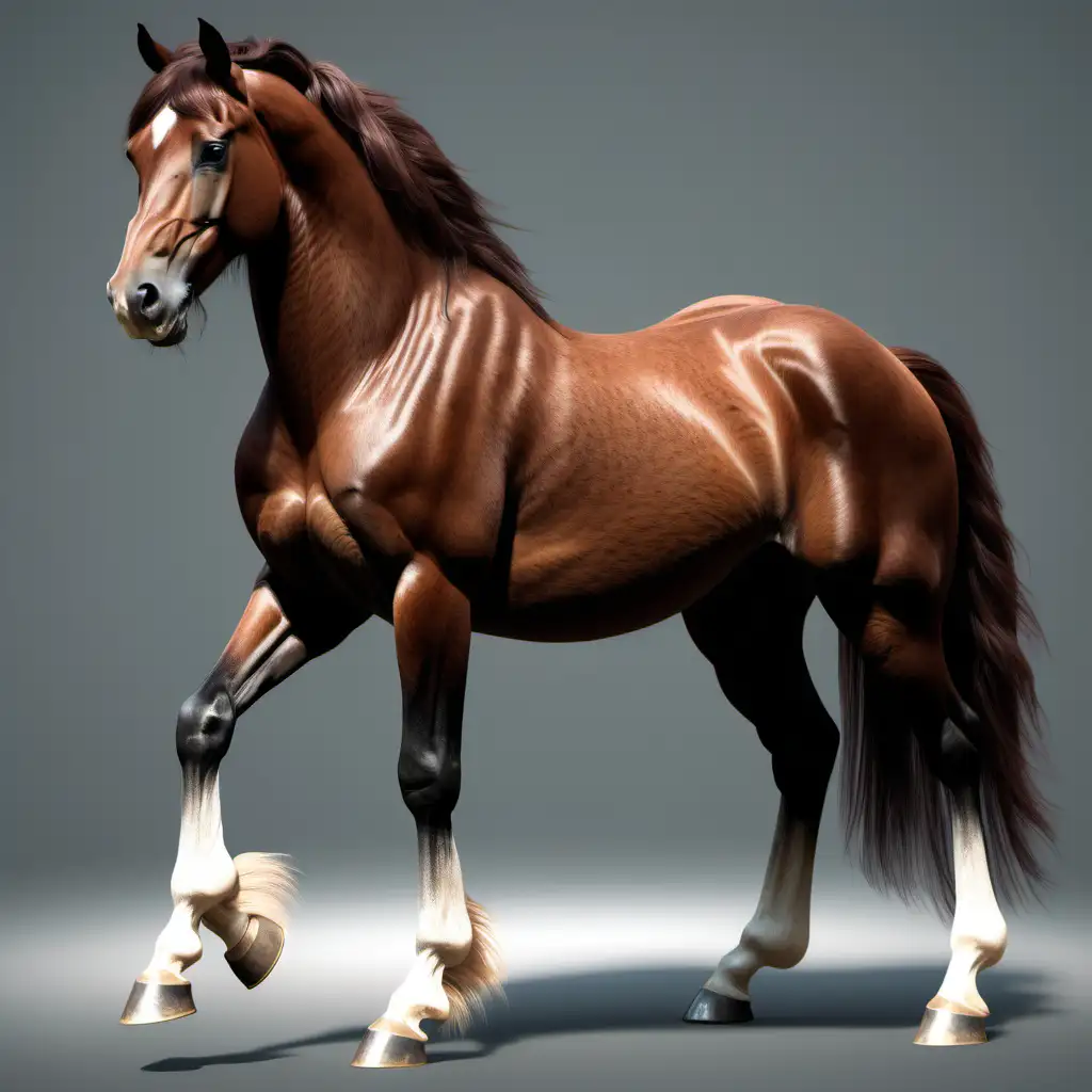  full body shot big brown stallion horse semi realistic