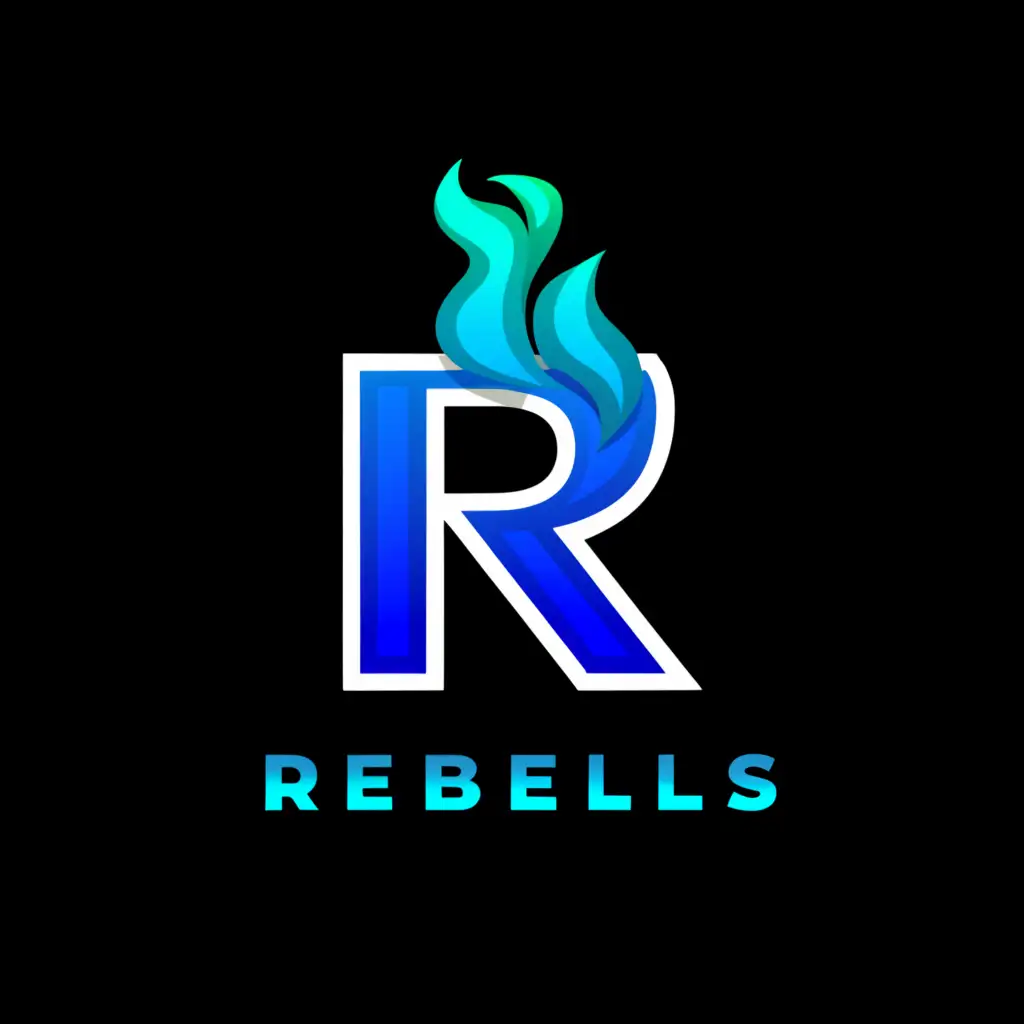 a logo design,with the text 'rebels', main symbol:a blue letter R coming out of a blue flame,Moderate,clear background