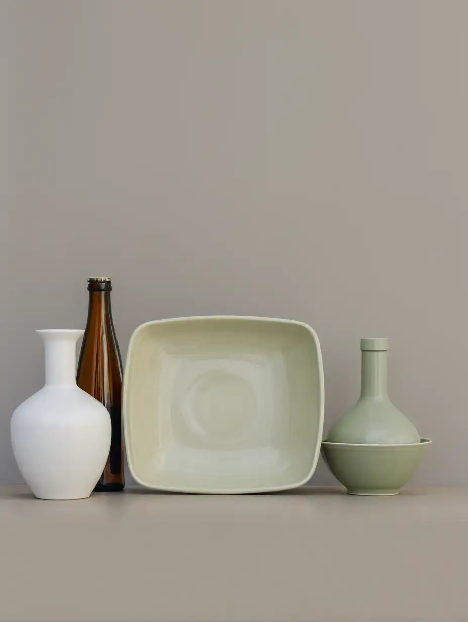Minimalist Still Life Photography Bottles and Bowls Composition
