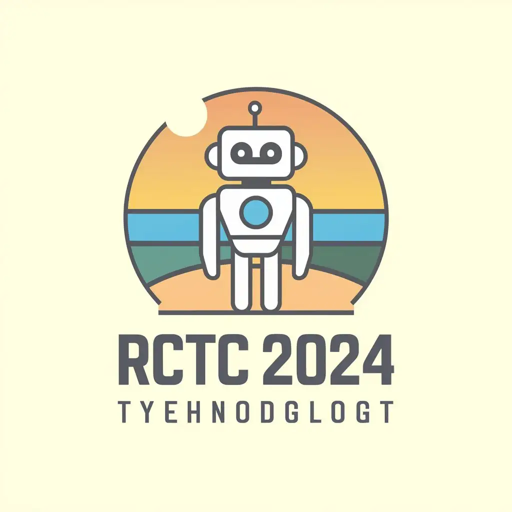 logo, simple robot on a beach, with the text "RCTC 2024", typography, be used in Technology industry