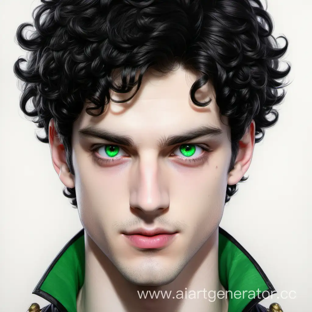 Нарисованный принц Натан с кудрявыми чёрными волосами и гетерохромией один глаз чёрный другой зелёный