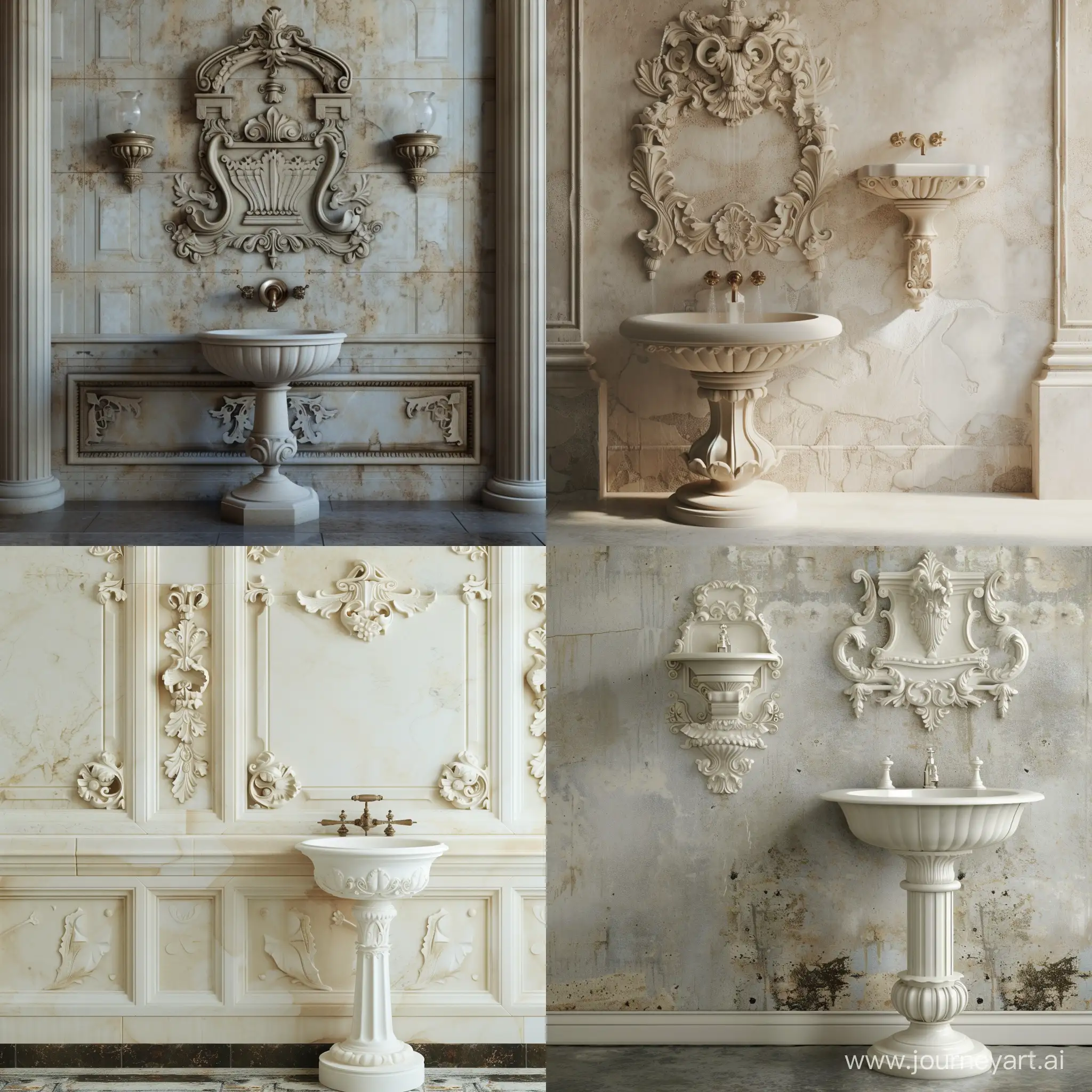 barok mimariisinde duvarda ayaklı lavabosu olan çeşme