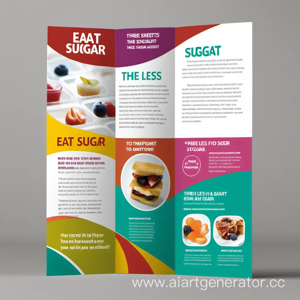 Сделай брошюру с тремя листами eat less sugar