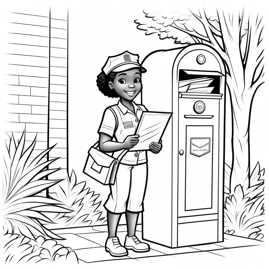 AfricanAmerican Female Mailwoman Delivering Mail Coloring Page