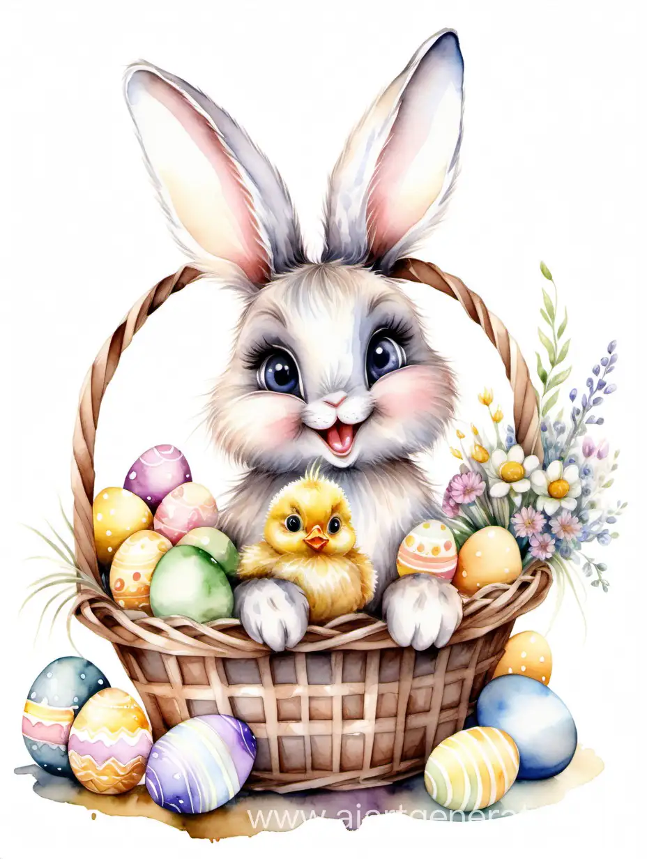Adorable-Easter-Bunny-with-Basket-of-Treats-and-Cute-Chick