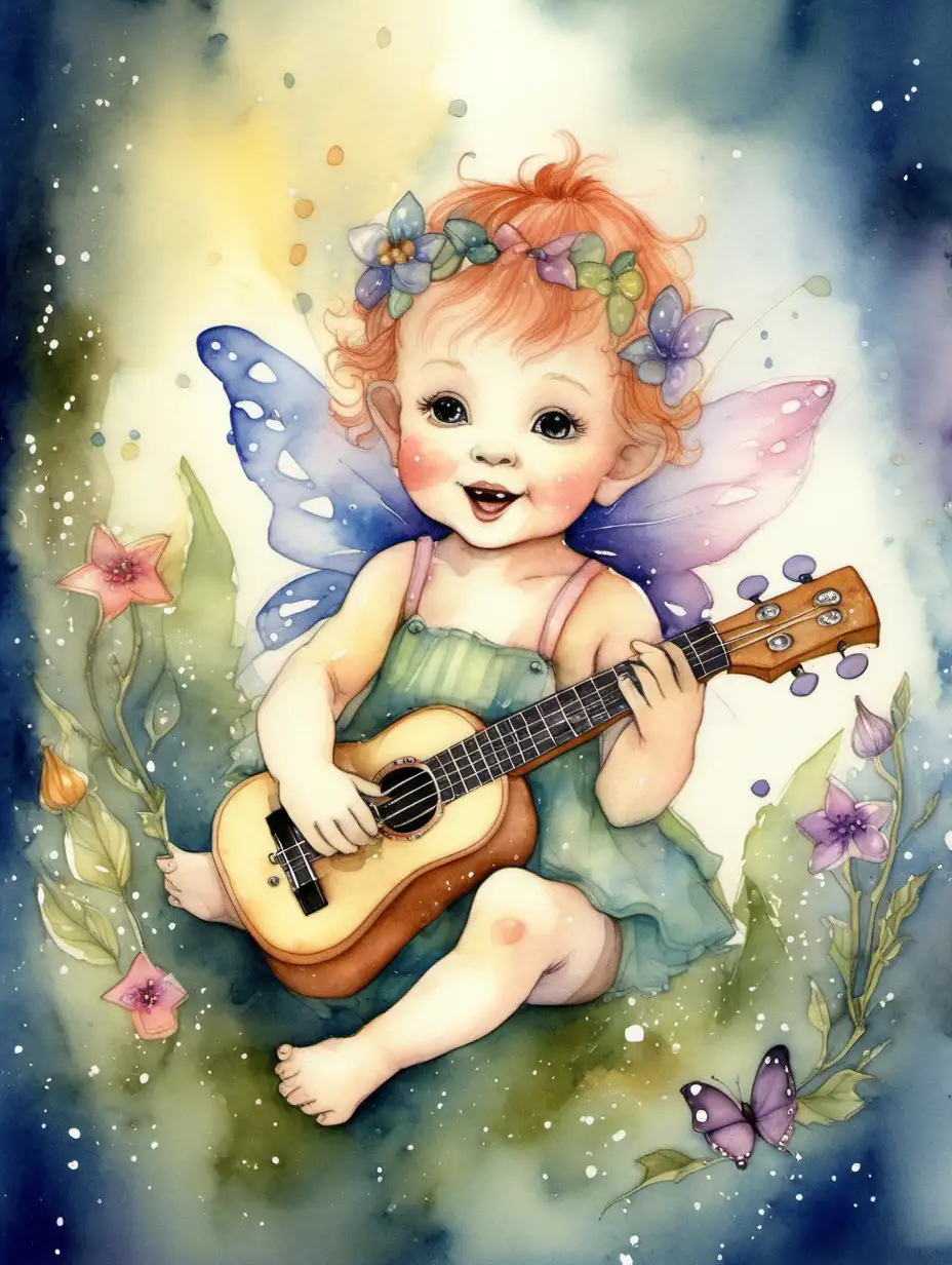 Enchanting Baby Fairy Playing Ukulele in a Magical Atmosphere