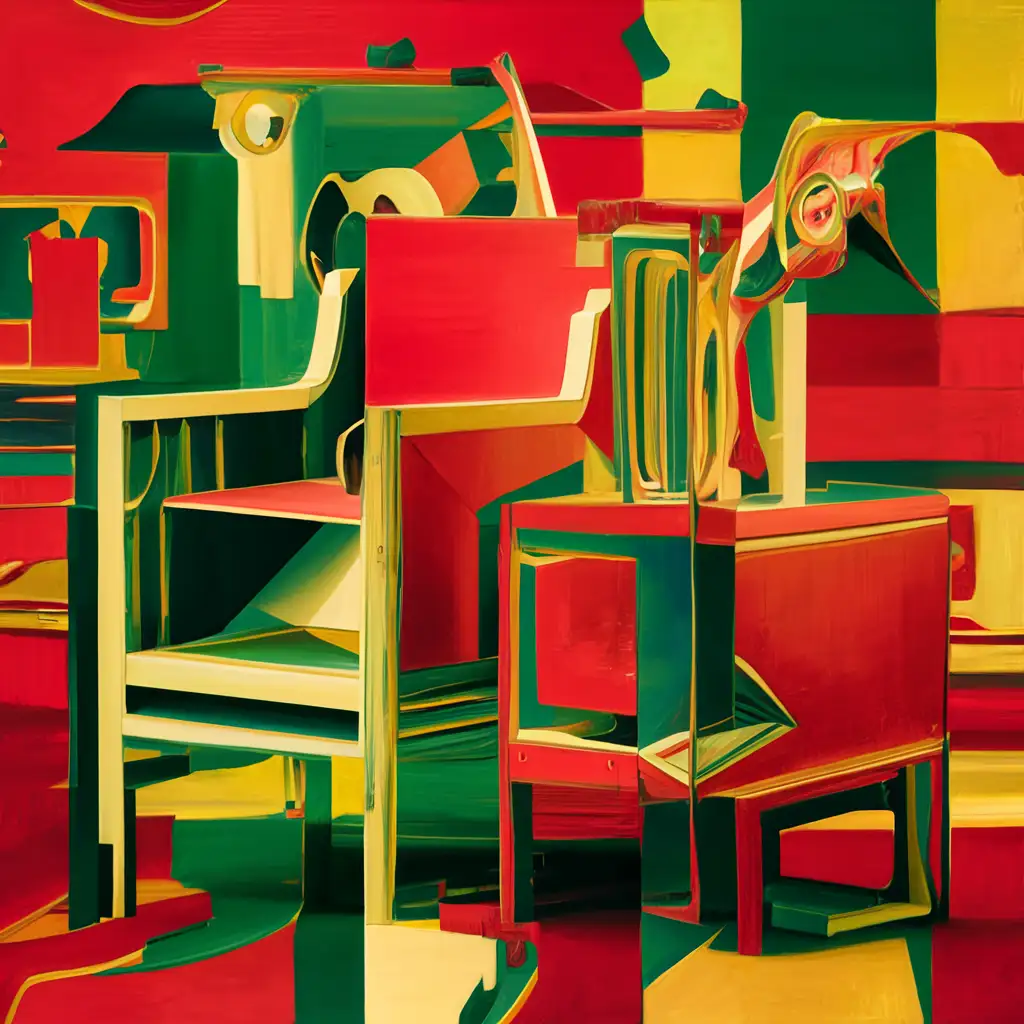 Vibrant-Abstract-Furniture-Red-Green-and-Yellow-Composition