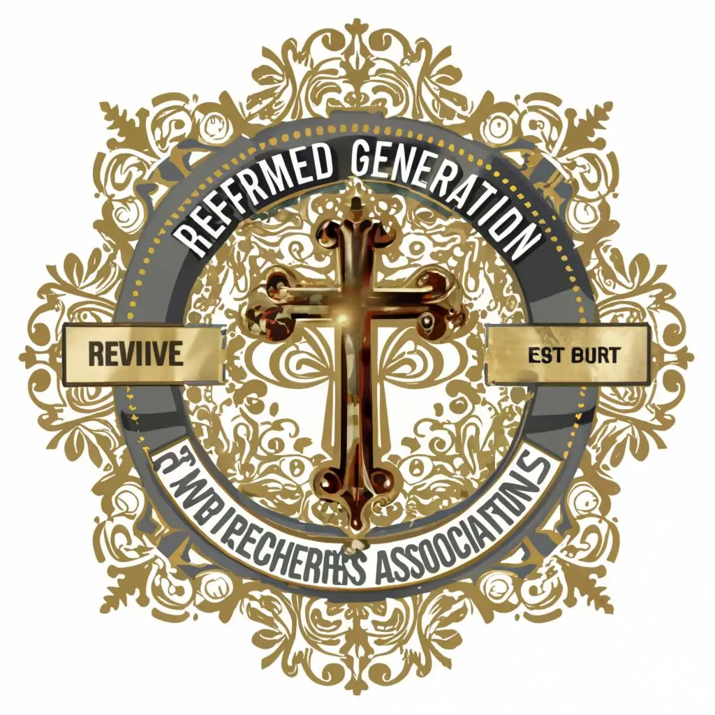 logo, cross and symbol of Jesus using pure gold white and black., with the text "REFORMED GENERATION OF PASTORS' AND PREACHERS' ASSOCIATION", typography, be used in Religious industry. and use "Revive, Inspire, Transform" as the organization slogan