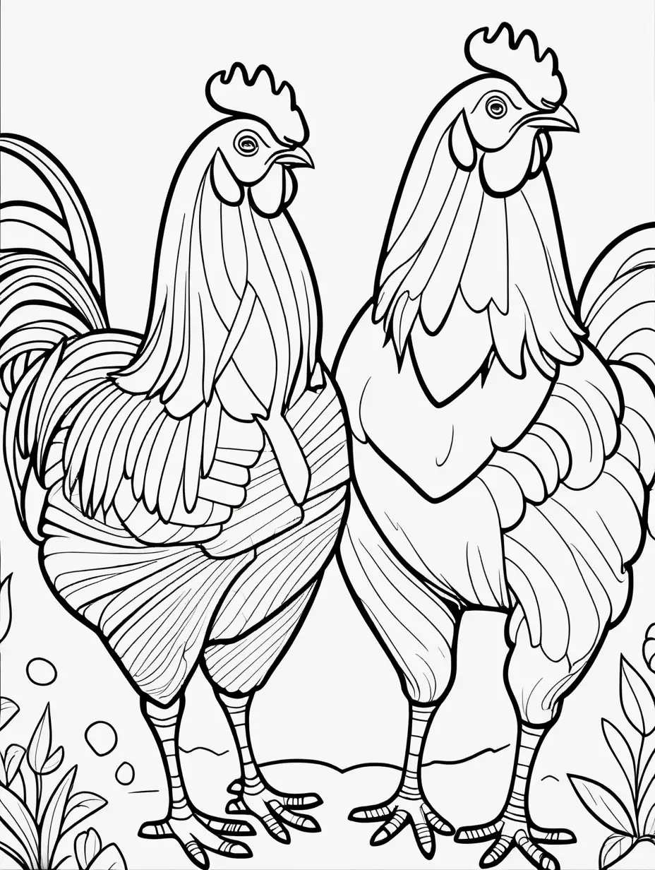 Chickens Coloring Page for Kids Simple Thick Lines Low Detail