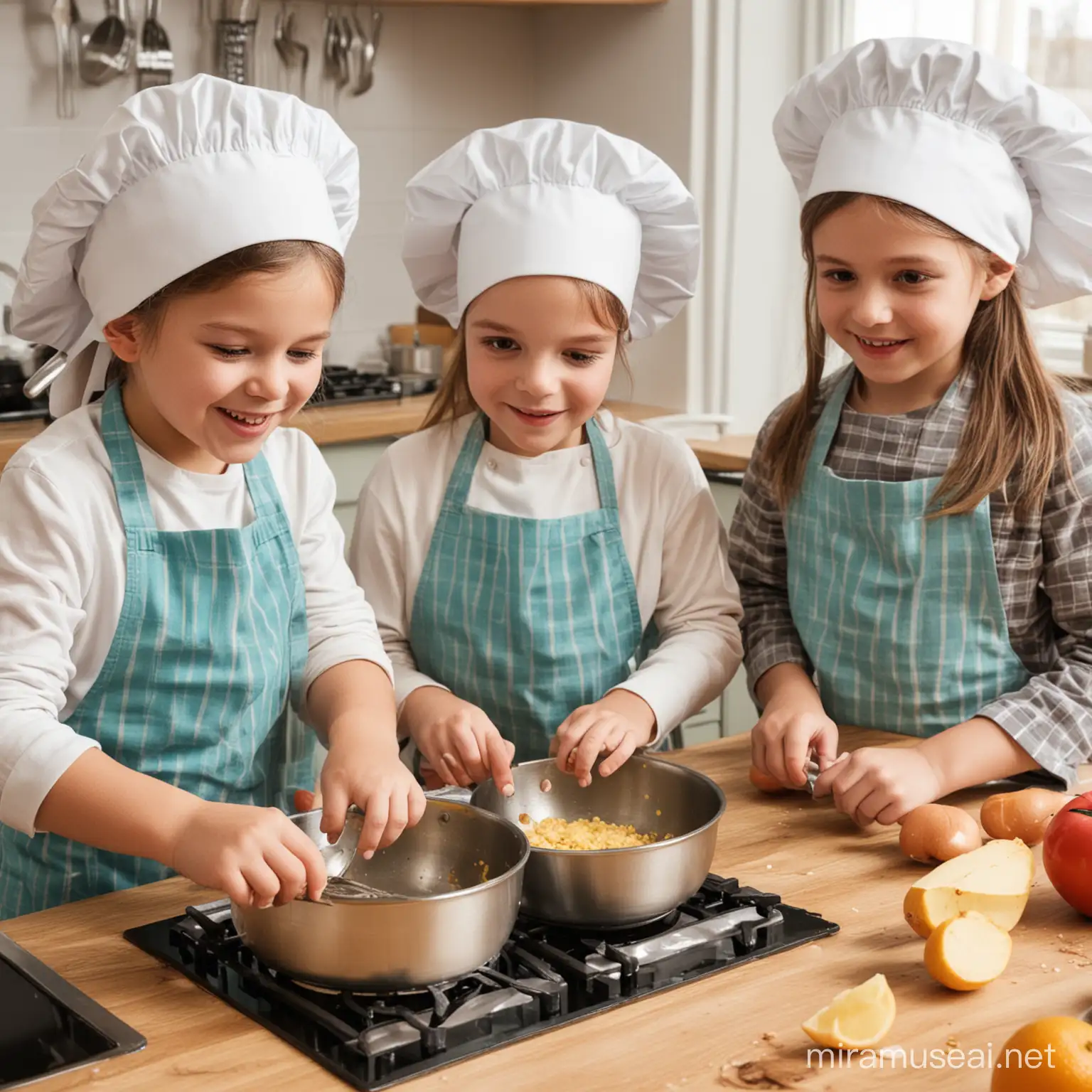 Joyful Children Cooking Together in a Colorful Kitchen