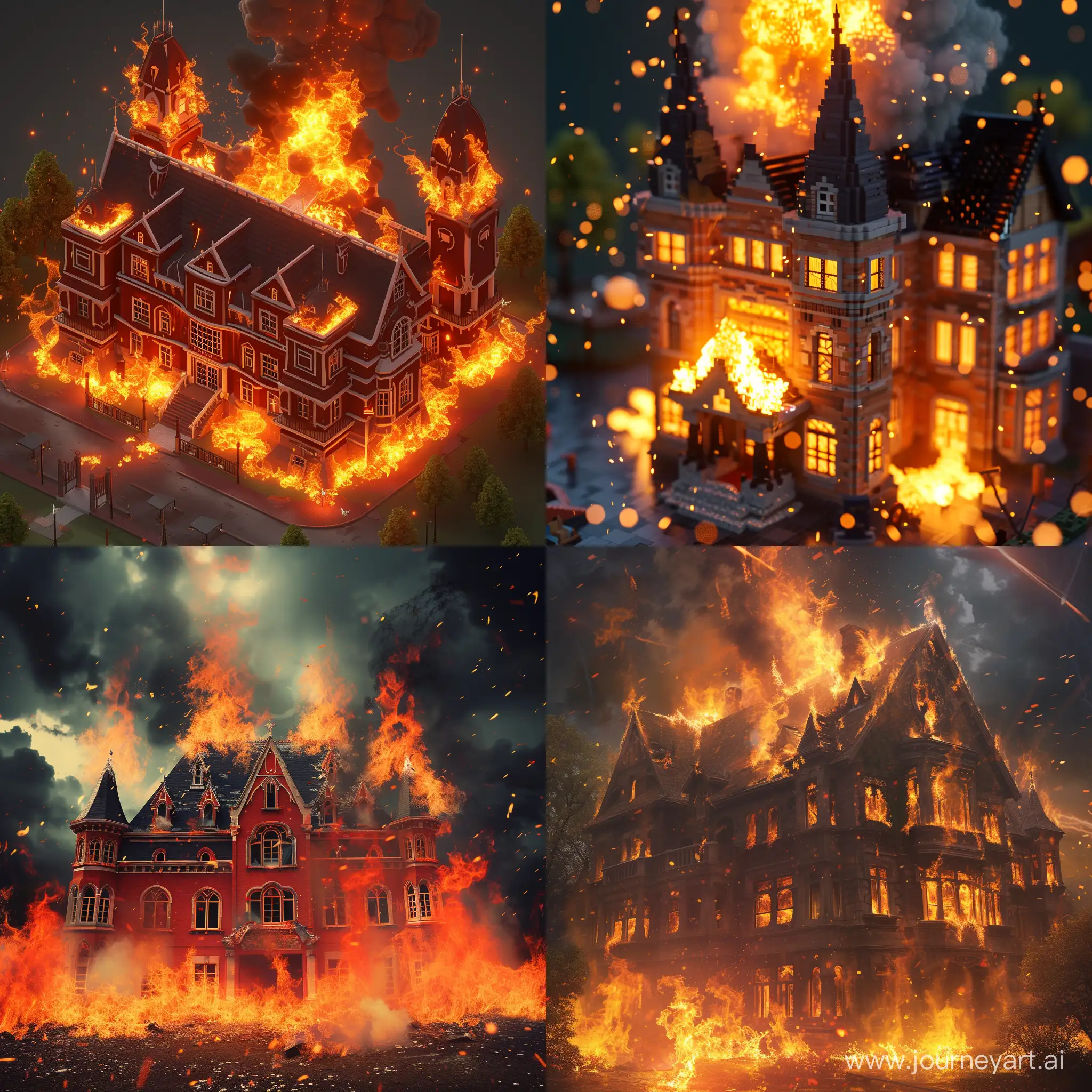 Imaginary school with fiery elements