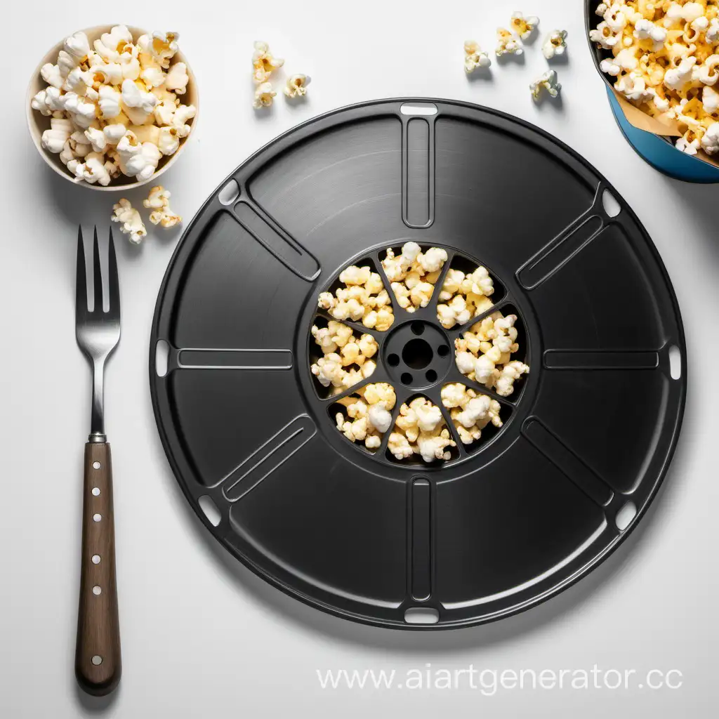 Film-Reel-on-Plate-with-Popcorn-and-Cutlery