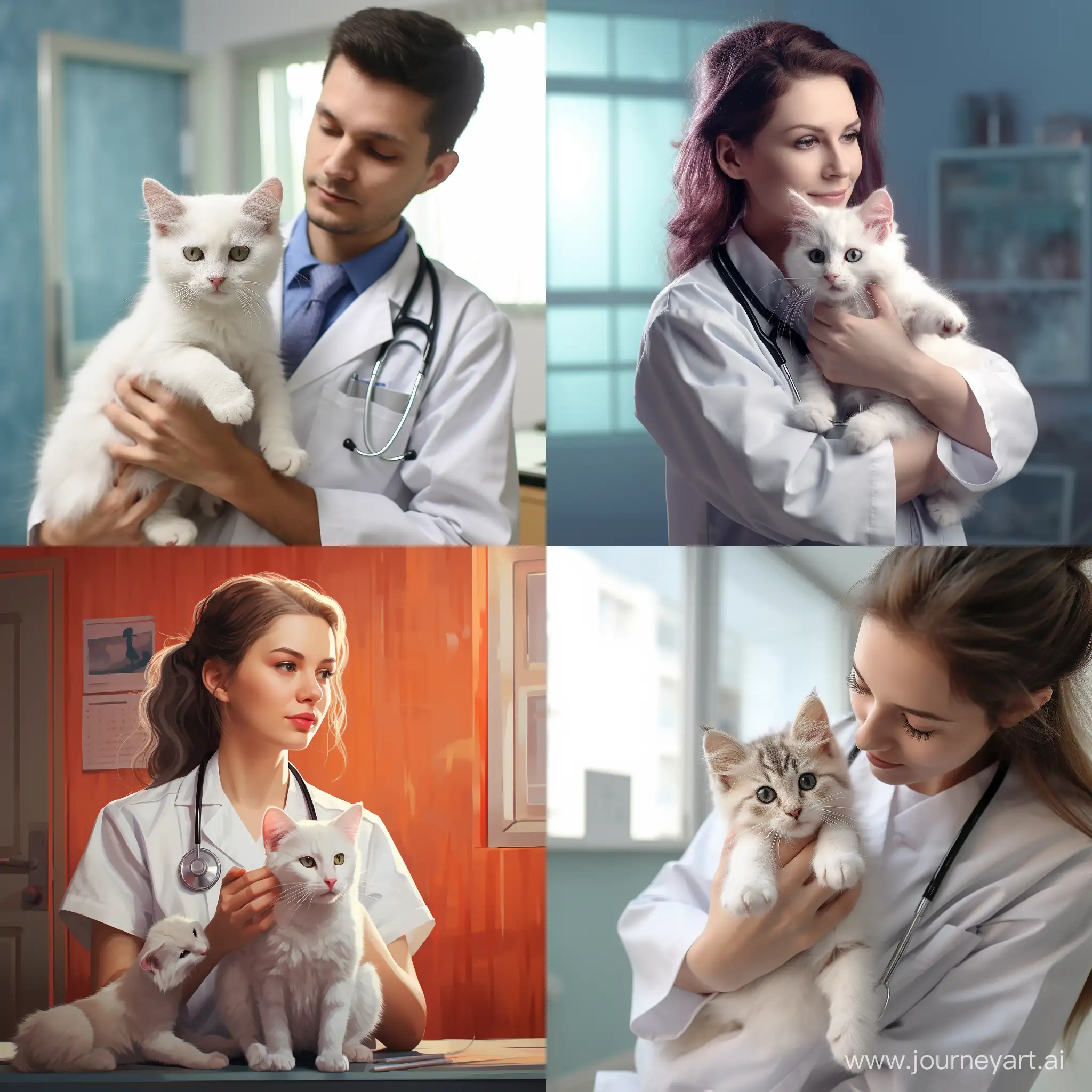 в ветеринарной клинике лечат белого котенка