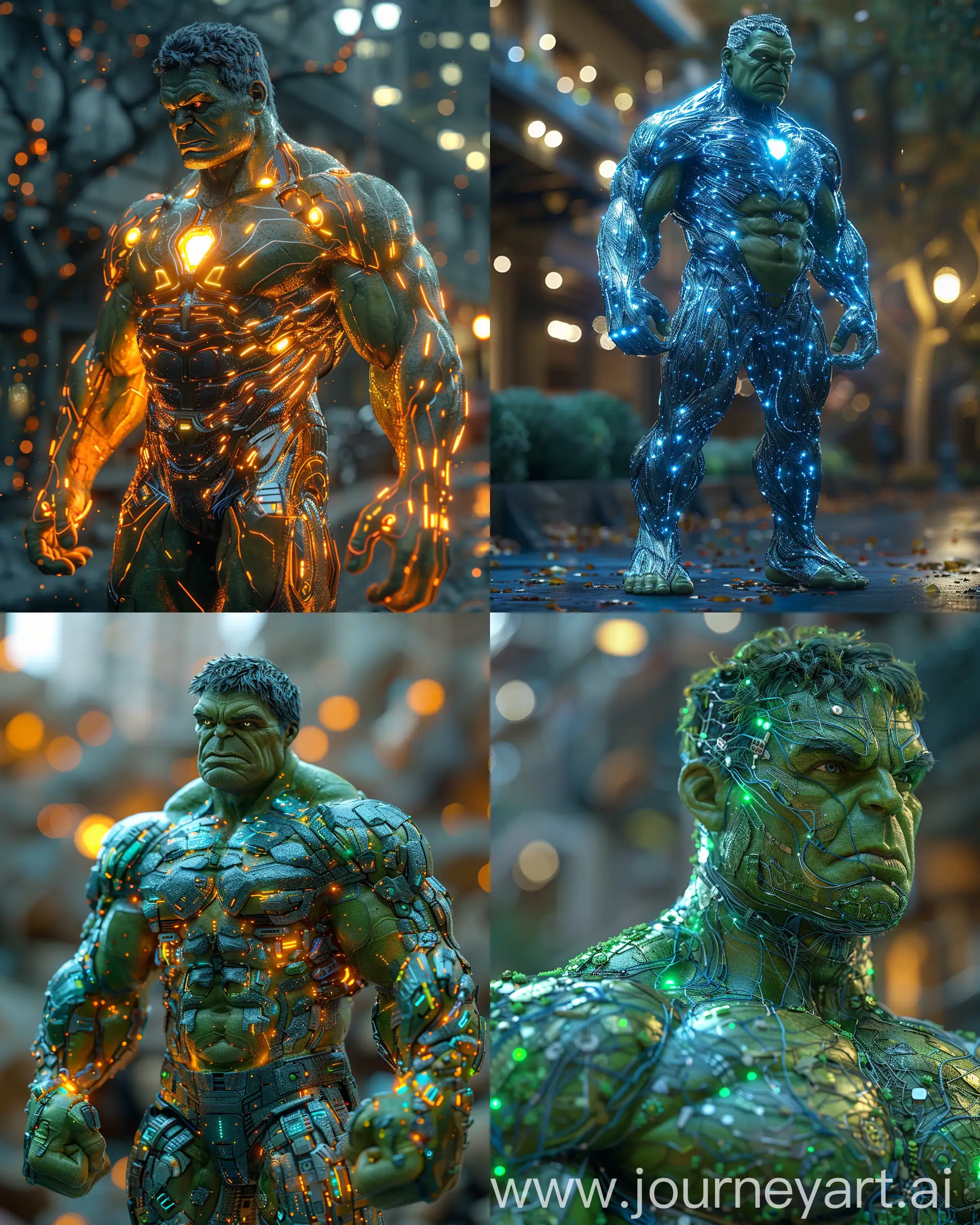 Futuristic Marvel Hulk, made of ultra-modern materials, made of ultramodern neon materials, octane render --ar 4:5 --stylize 1000 --v 6 