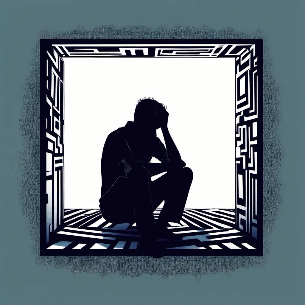 Silhouette of Man in Emotional Distress with Hands Covering Ears