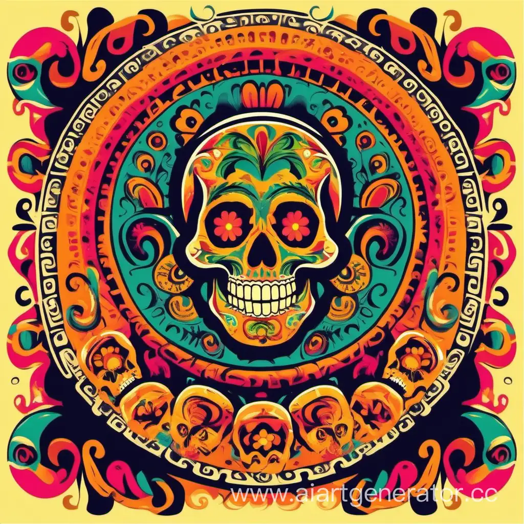 Разноцветная обложка для трека в мексиканском стиле с черепами