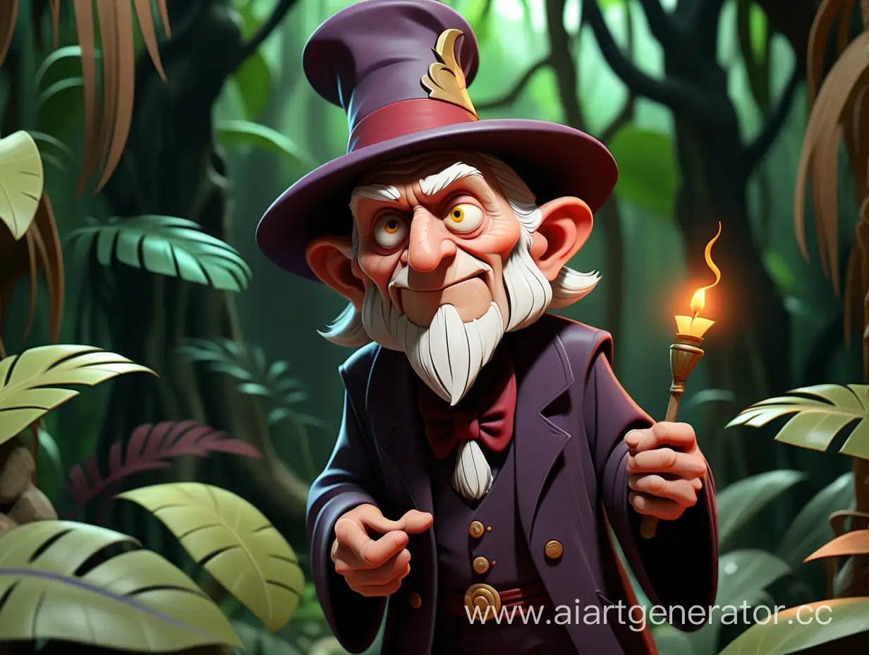 cartoon style, 8k, an old magician in the jungle
