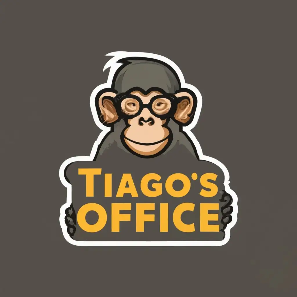 logo, monkey, with the text "Tiago's office", typography