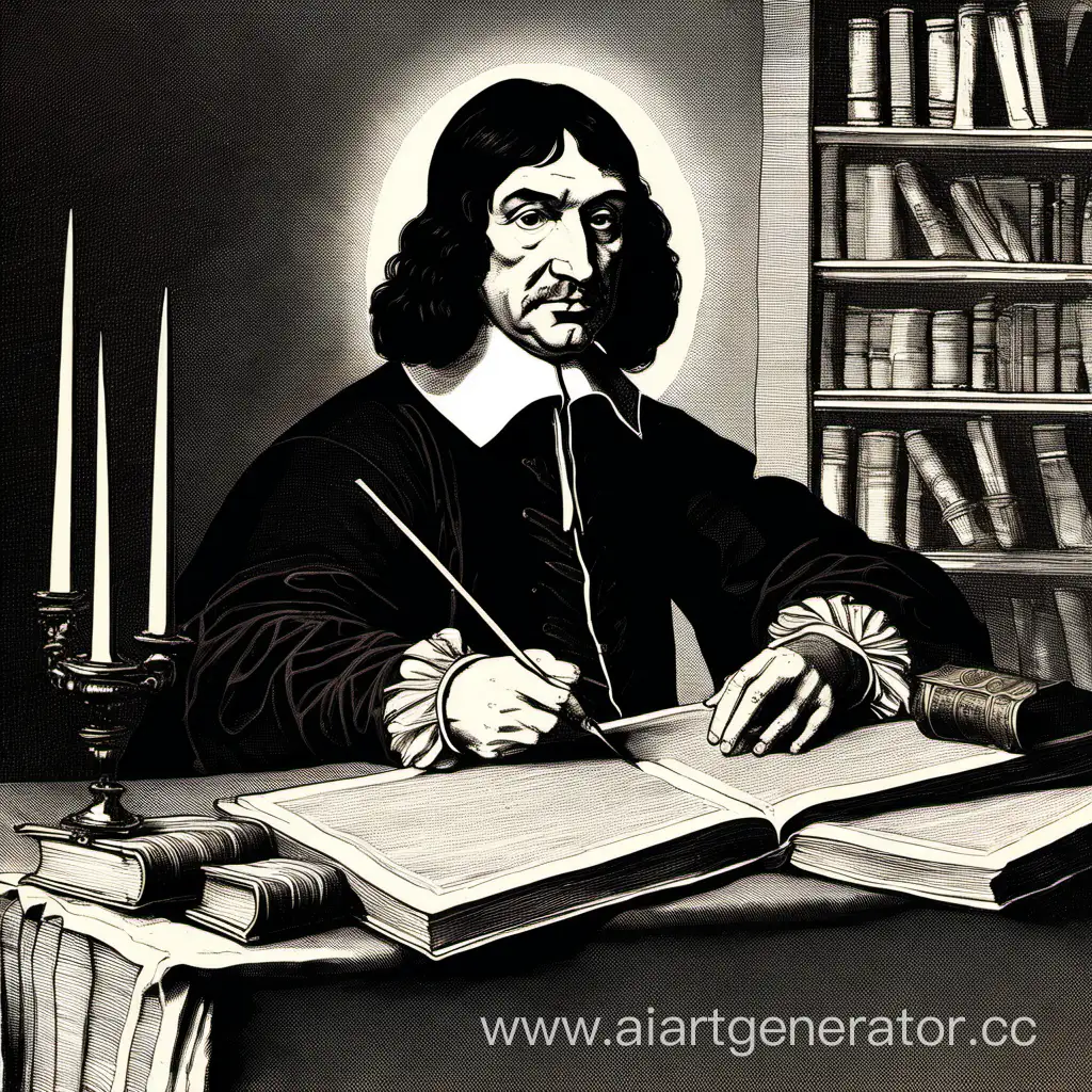 Philosopher-Descartes-Contemplating-Existence-with-Books-and-Quills