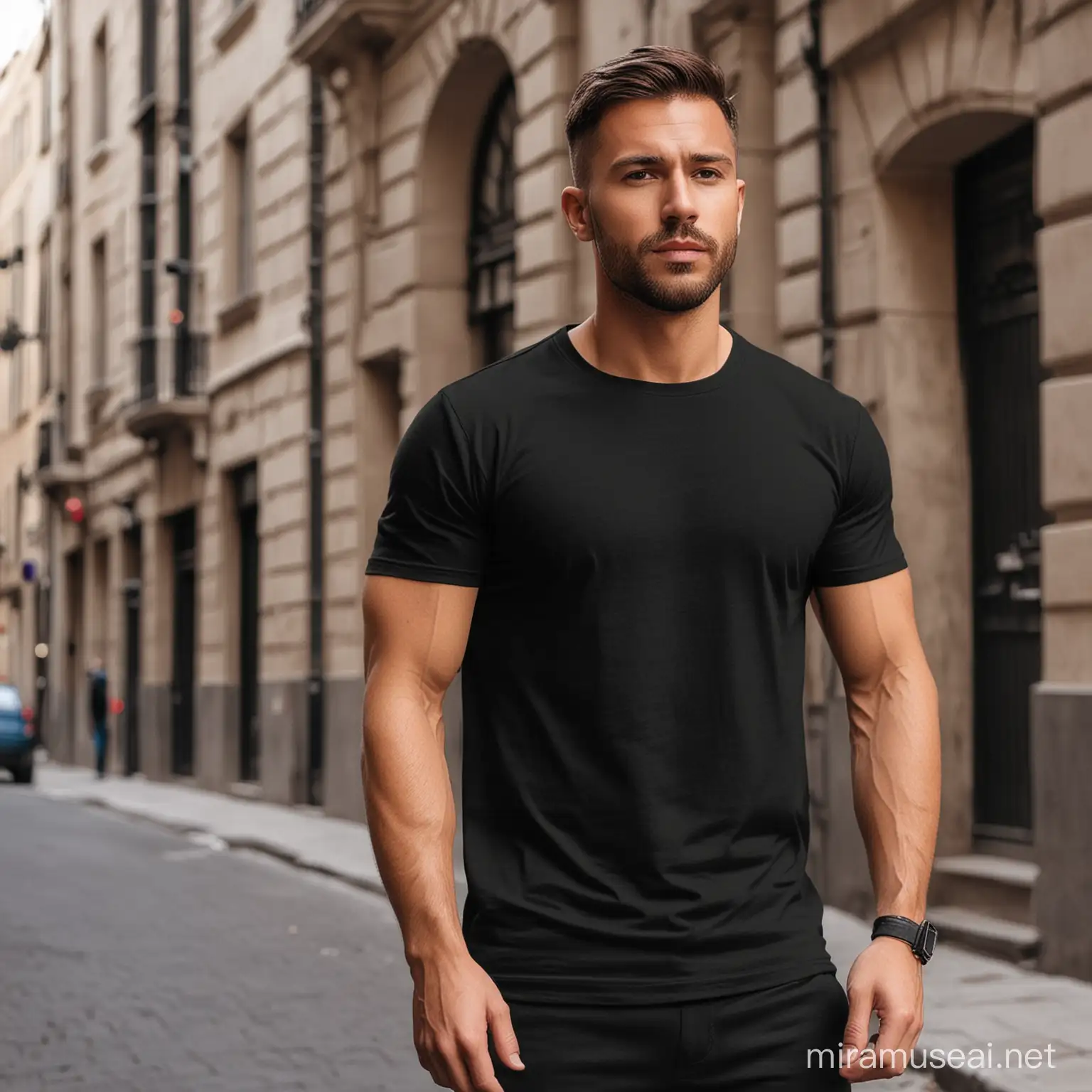 men t shirt black
 on street