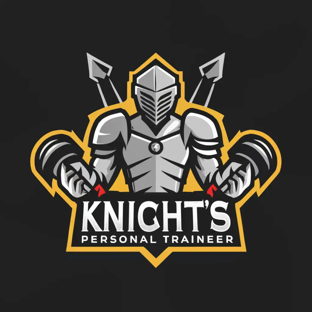a logo design,with the text "Knights Personal Trainer", main symbol:A Knight With Dumbells,Moderate,clear background